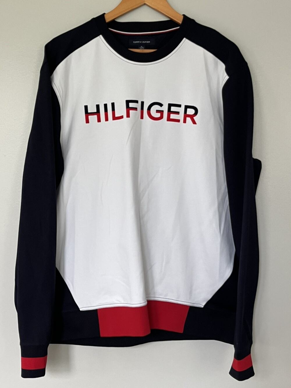 Tommy Hilfiger Men’s XL Red White Blue Colorblock Performance Stretch Sweater